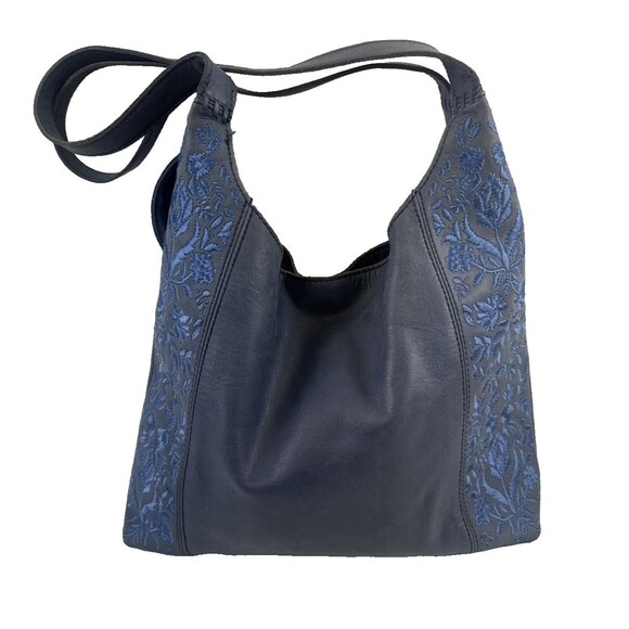 The Sak Huntley Leather Hobo Bag Purse Lake Wildflower Embroidery Blue Soft - Picture 2 of 15